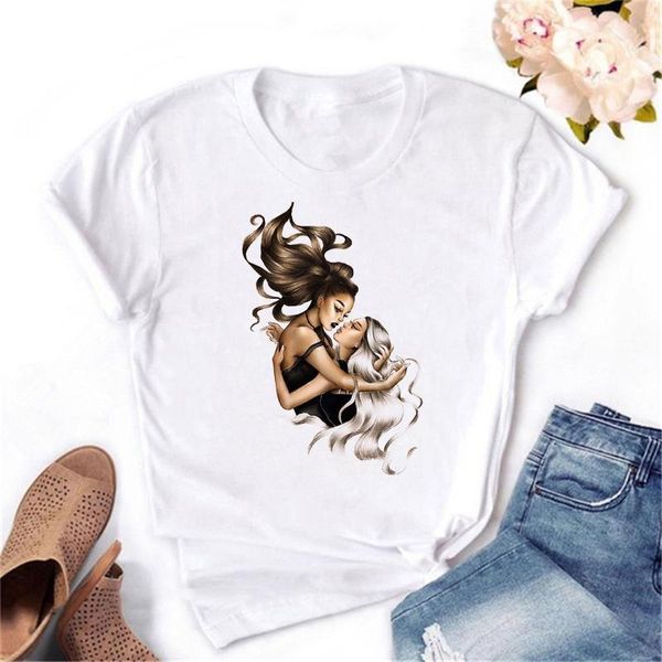 T-shirt das mulheres legal menina de cabelos compridos impressão senhoras harajuku femme casual tumblr roupas de verão gráfico tees mulheres streetclothing