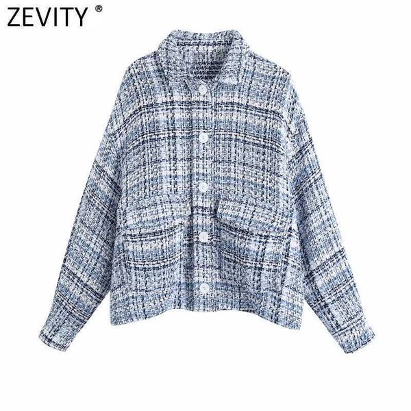 

zevity women vintage single breasted tweed shirt coat female long sleeve casual outwear jacket pockets chic brand sw713 210603, Black;brown