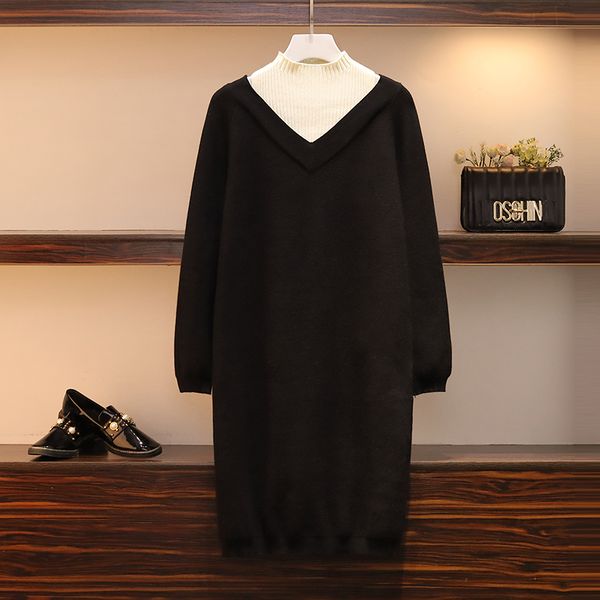 

female winter released red black dress mesh long sleeve high collar off sholder sweater plus size ladies'clothes 2021 zb1f, White