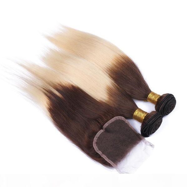 

#4 613 blonde ombre brazilian straight human hair with lace closure brown blonde two tone ombre 3bundles with 4x4 front lace closure, Black