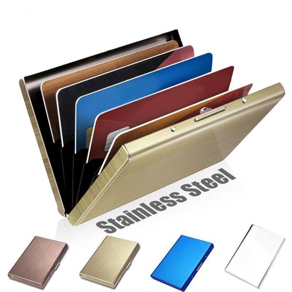 

card holders stainless steel bank holder for men anti protect metal case id cardholder travel wallet g3j9, Brown;gray