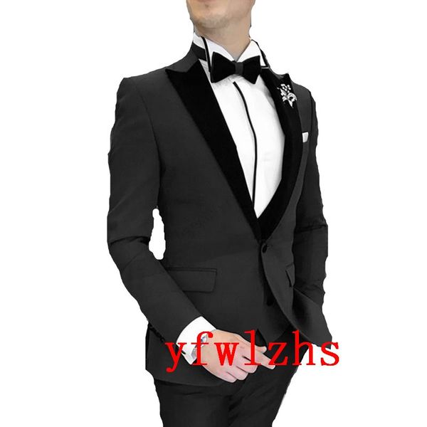 

handsome one button groomsmen peak lapel groom tuxedos mens wedding dress man jacket blazer prom dinner suits (jacket+pants+tie+vest) w652, Black;gray