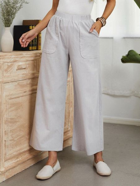 

slant pockets wide leg pants p0ah#, Black;white