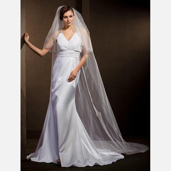 

bridal veils lan ting bride two-tier beaded edge wedding veil cathedral 53 94.49 in (240cm) tulle, Black