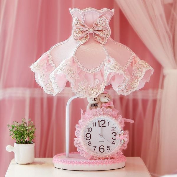 

table lamps girl pink fabric with clock bedroom lamp living room modern led standing light fixtures wedding decor home lighting
