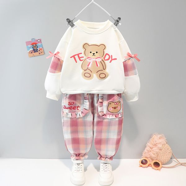 

Spring Autumn Kids Clothing Sets Baby Girls Clothes Set Plaid Tops Pants Princess Girl Outfit, White
