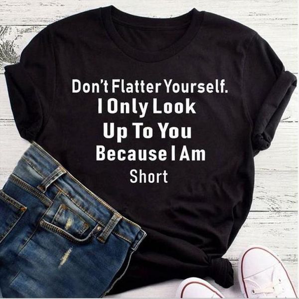 

dont flatter yourself letter print mens men short sleeve o neck loose summer camisetas mujer, White;black