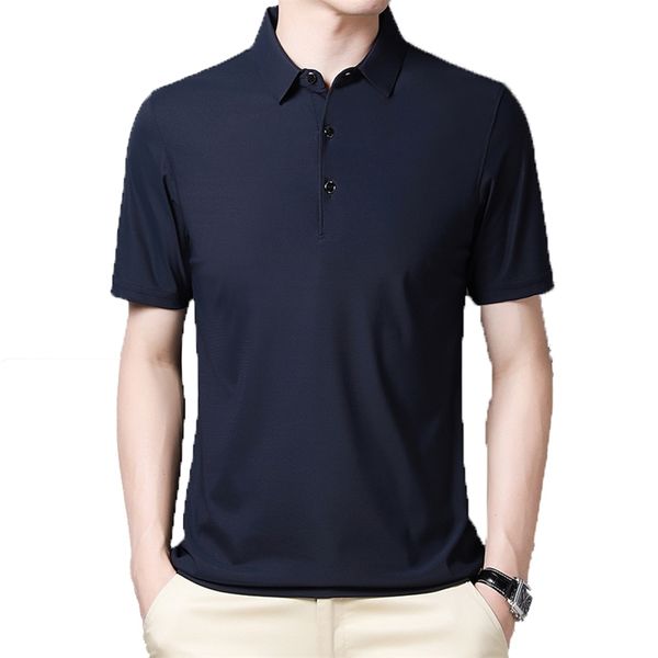 

browon arrival summer men t-shirt casual thin turn-down collar tshirt short-sleeved solid color oversized t shirt 210722, White;black