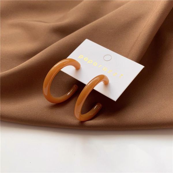 

hoop & huggie davini acrylic c earrings geometric round brown for women female punk style circle party jewelry mg107, Golden;silver