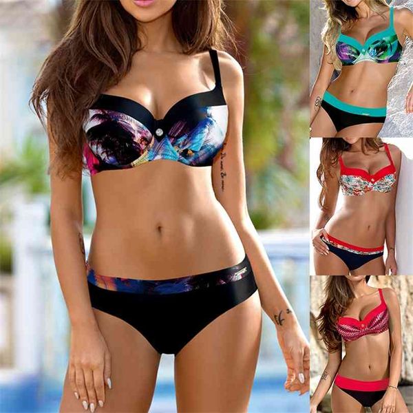 

push up bikinis women two piece swimwear classic print swimsuit underwire summer bathing suit beachwear s~2xl 210728, White;black