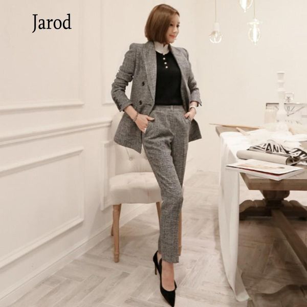

women's two piece pants office ladies outfits women pant suit double-breasted jacket & slim female 2 pieces set 2021 autumn blazer, White