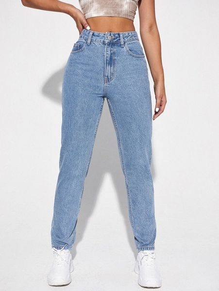 

high waisted mom fit jeans d6he#, Blue