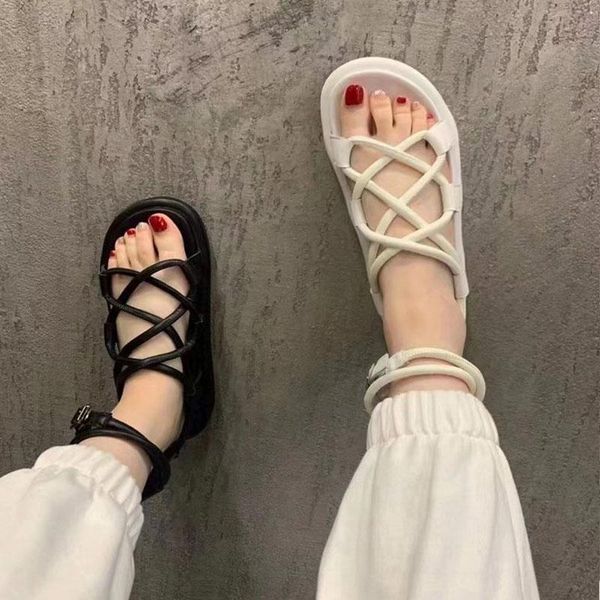 

sandals black cross strap gladiator women 2021 chunky sport platform woman outdoor rubber punk beach shoes y2k female