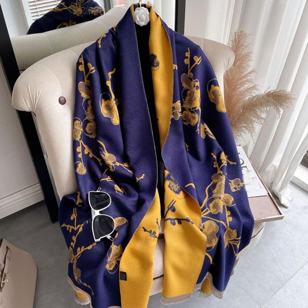 

scarves women winter scarf cashmere female warm stoles pashmina shawls and wraps thick blanket echarpe bufanda 2021 foulard, Blue;gray