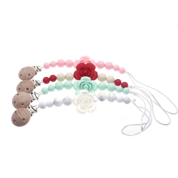 

pacifiers# sutoyuen diy baby pacifier chain rose silicone beads dummy clip nipples cute soother holder teething toy with wooden
