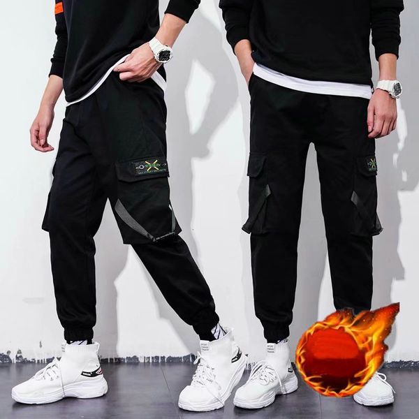

2021 new streetwear velo cargo winter overalls hip hop men joggers fashionable runway pants black sweatpants 3op0
