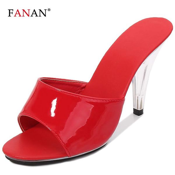 

fanan women's clear cone heeled mules open toe leopard slides for women stiletto high heel slide sandals dress shoes female 2021, Black
