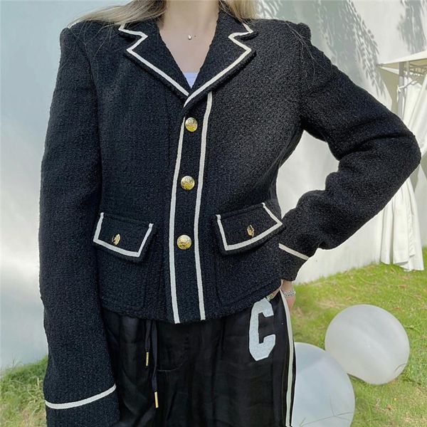 

women's jackets ladies tweed black suit jacket light luxury temperament cardigan short wool coat 2021 french, Black;brown