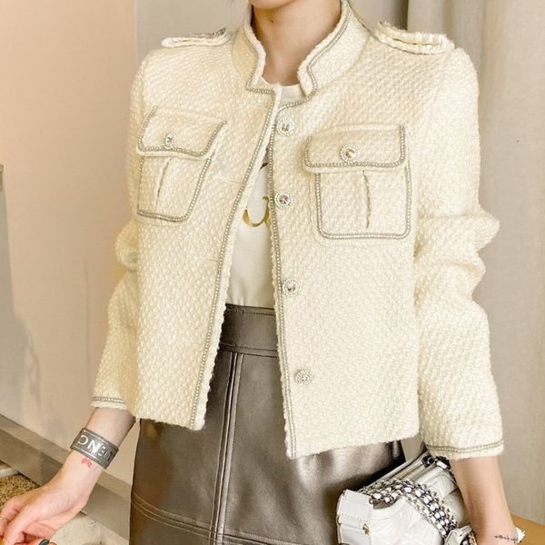 

zawfl elegant delicated weave luxury diamond inlay tweed sparkly tassels jacket office lady beautiful formal short coat 210525, Black;brown