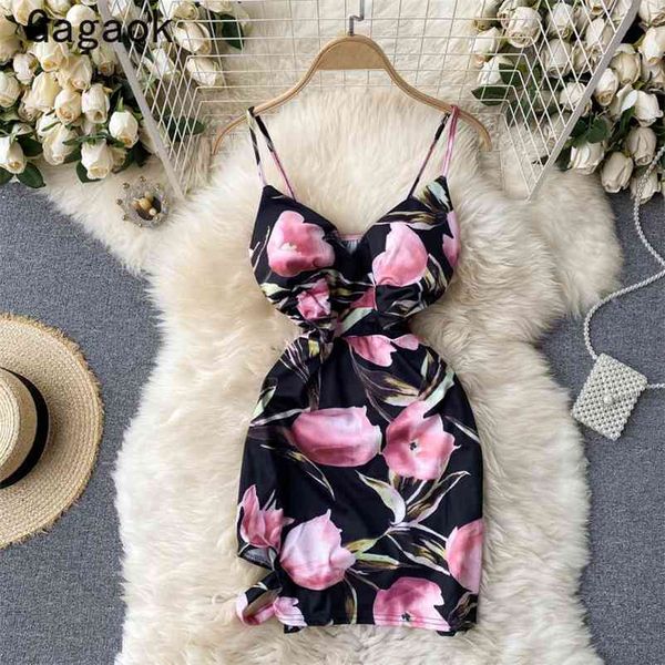 

dresses women summer v-neck spaghetti strap floral print sheath mini bodycon slim fashion wild vestidos 210531, Black;gray