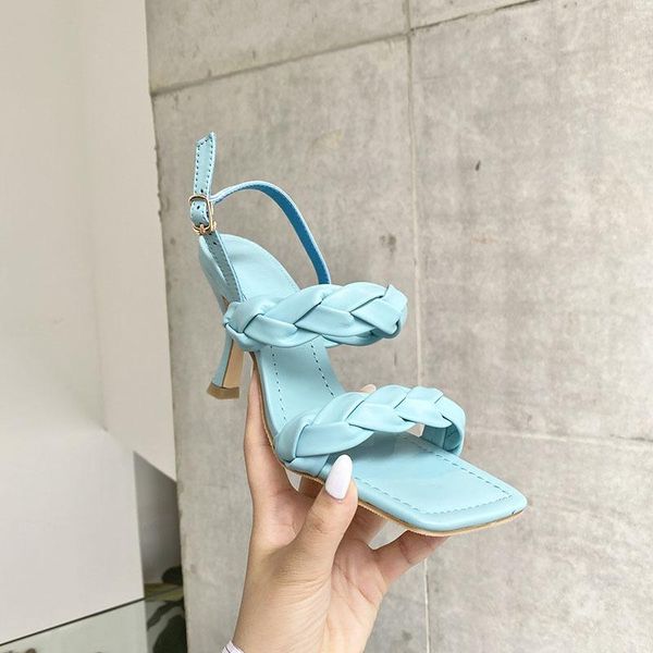 

breathable 2021 summer beige heeled sandals square toe clear shoes black high girls fashion comfort open stiletto fabric basic b