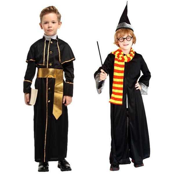 

halloween children's performance costume harry potter magician little student clothes animation cartoon suit, Black;red