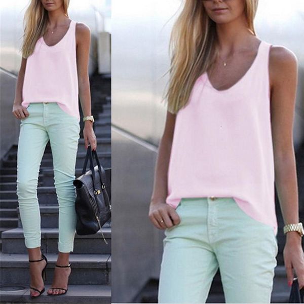 

summer blouse 2021 sleeveless cap sleeve candy color women blouses v neck chiffon shirt ladies blusa feminino drop shipping, White