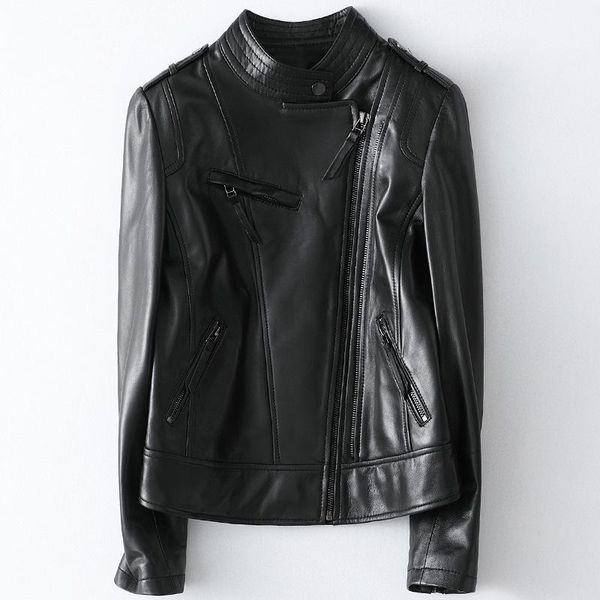 

women's leather & faux genuine coat d021, Black