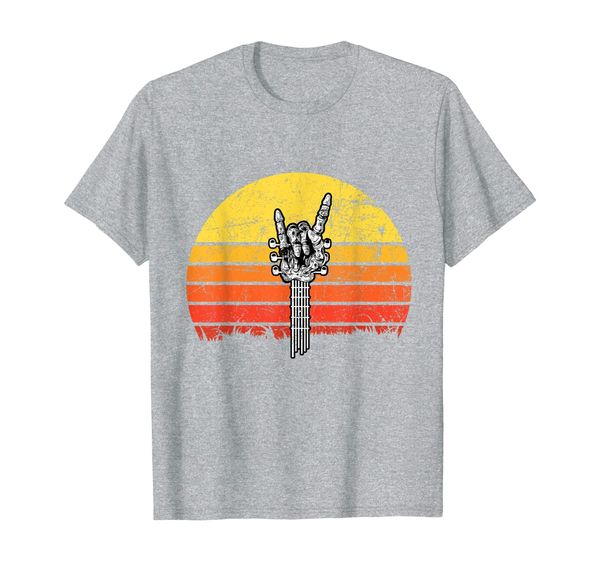 

vintage skeleton guitar rocking hand t-shirt, White;black