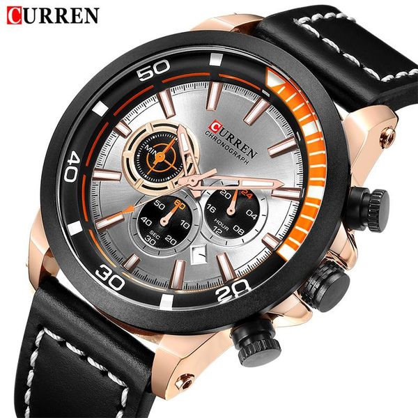 

wristwatches men watches curren fashion quartz watch leather waterproof sports wristwatch male clock relogio masculino, Slivery;brown