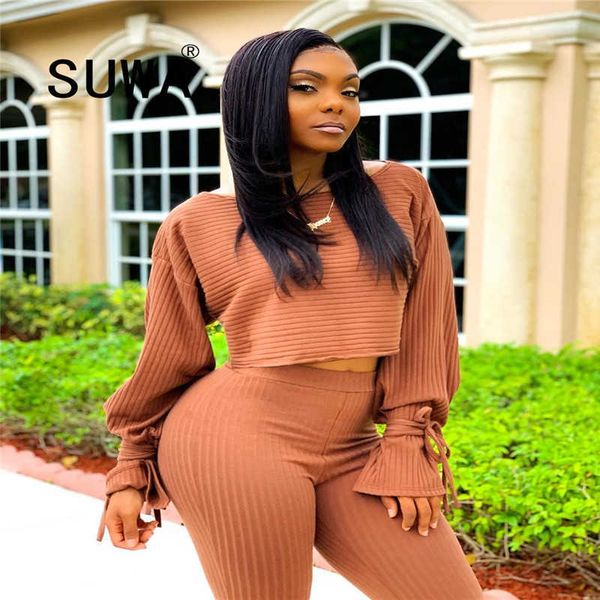 

wholesale product joggers casual two piece outfits womens lounge wear set long flare sleeve pullover retro trousers 210525, White