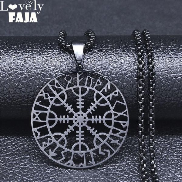 

pendant necklaces viking vegvisir compass chain necklace men stainless steel nordic runes odin statement celts ethnic jewelry n3048s05, Silver