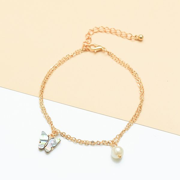 

fz0144 jewelry beach style abalone shell butterfly chain pearl foot ornament, Silver