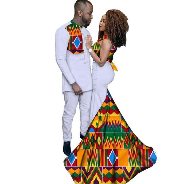 Мода африканские платья одежды для женщин Анкара стиль батик печатает мужской костюм леди сексуальные платья пары одежда WYQ52