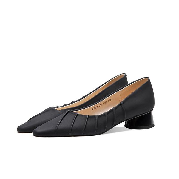 

dress shoes concise suede leather women's med heel pointed toe low heels 2021 summer est casual dancing woman, Black