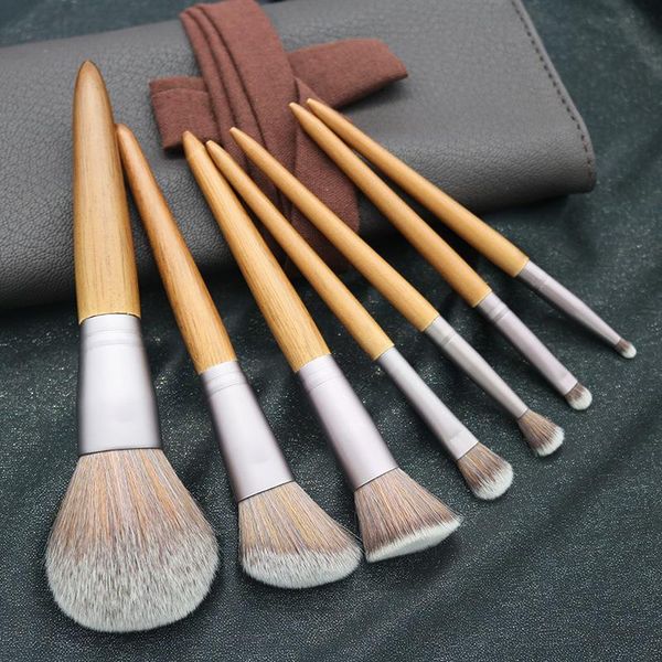 

7 wooden handle makeup brushes set professional makeup shading palette true technical brush accessory