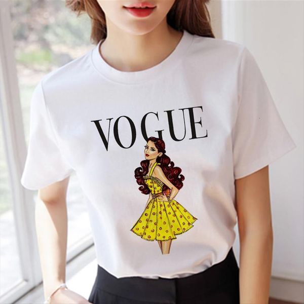 

harajuku vogue print casual girls women t shirt tee aesthetic short sleeve summer, White