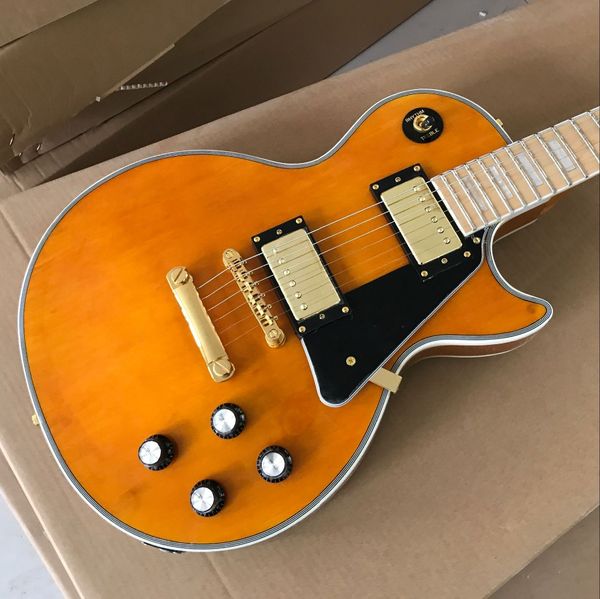 

custom electric guitar maple fingerboard mahogany wood 6 stings guitarra orange color