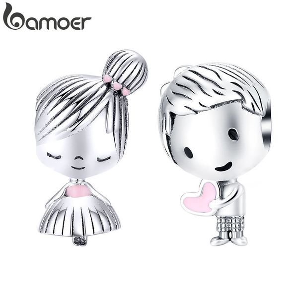 

bamoer boy and girl charm for original silver 925 bracelet genuine 925 sterling silver metal beads valentine gifts scc1334 q0531, Black
