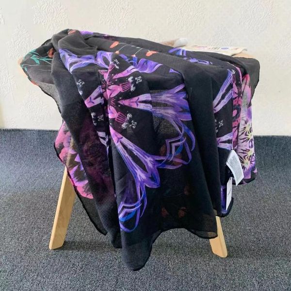 

berets spanish black printed long scarf, Blue;gray