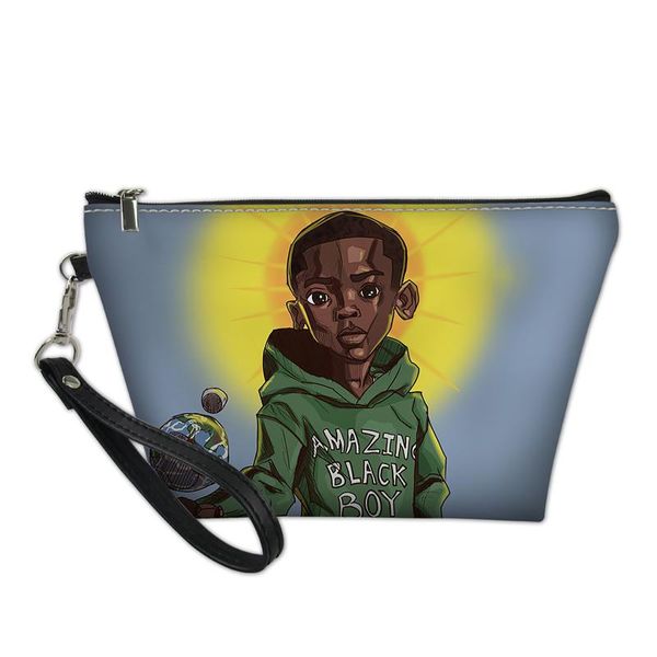 

travel cosmetic bag afro boys print makeup case women zipper hand holding make up handbag organizer make up bags sac femme