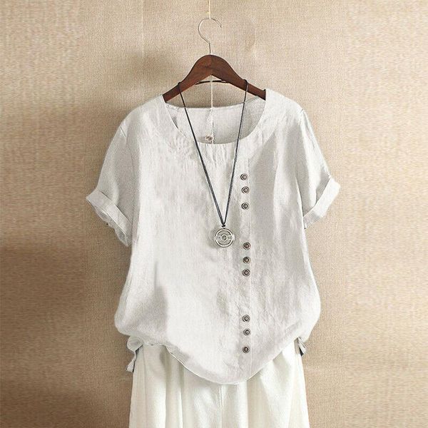 

women's blouses & shirts 2021 gothic women cotton linen baggy blouse summer short sleeve loose elegant ladies shirt mujer blusa plus si, White