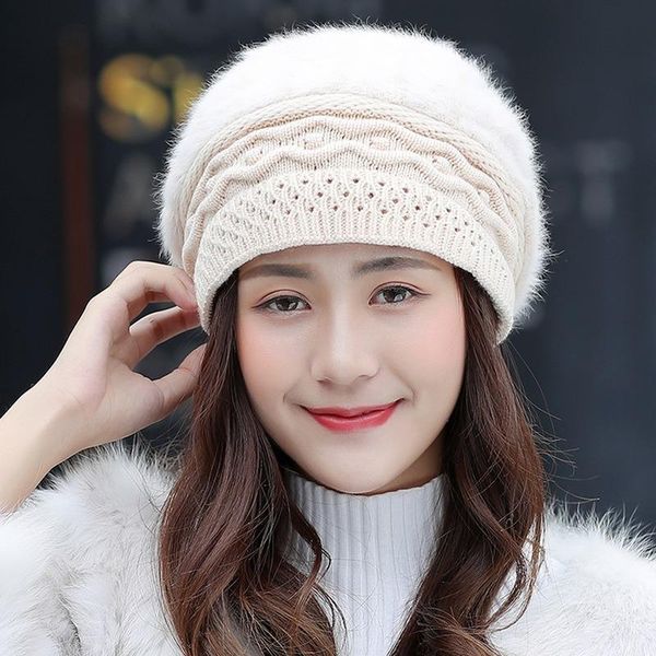 

berets women hats winter hair blended beanies chapenu femme fashion cap bonnets autumn warm thick plush knitted, Blue;gray
