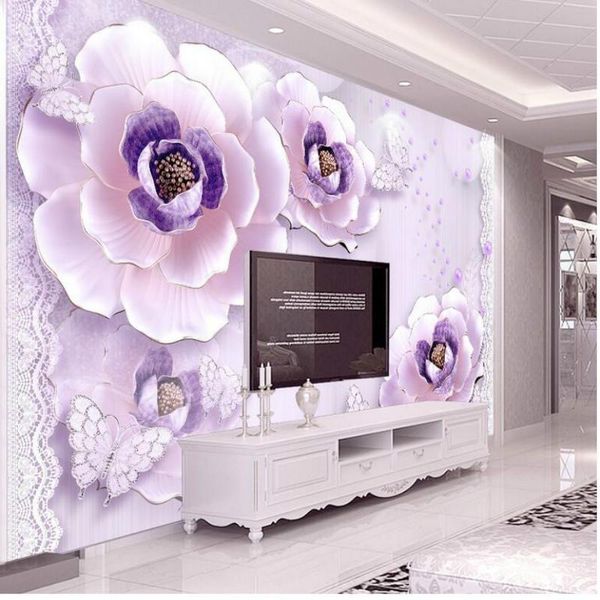 

wallpapers romantic purple peony 3d background wallpaper mural for walls living room home improvement decor modern