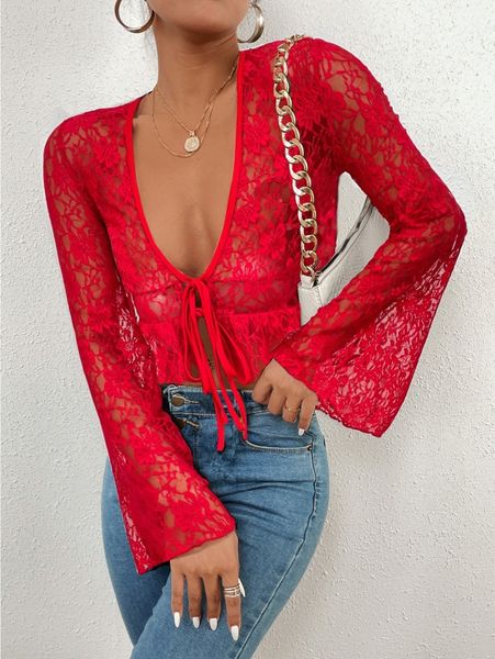 

knot front crop lace b0kv#, White