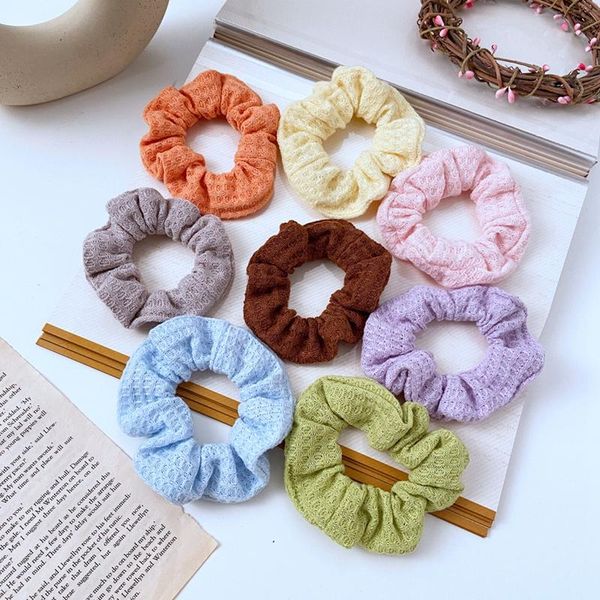 

hair accessories 1pcs korean pure color wool headband chiffon floral lace gum tie ponytail holder winter for girls women, Slivery;white