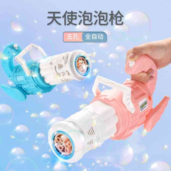 

tiktok, the same electric angel 5 hole machine, children's automatic blowing toy gatlin bubble gun.