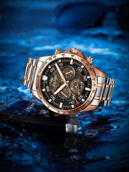

new men's automatic mechanical business multi-function brand watch, Slivery;brown