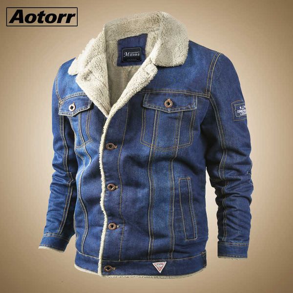 

denim mens jacket wool liner thicker coats winter military jeans jacket men thick warm bomber army mens jackets large size v191022, Black;brown