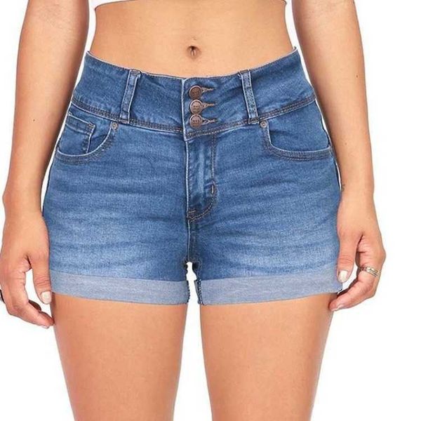 

jeans 808# women's waist multi color denim elastic shorts, Blue